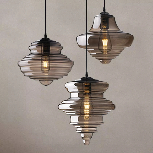 Nordic Style Decorative Grey and clear Glass Shape Pendant Light Bar Counter E27 Simple Hanging Lamp