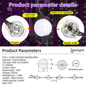 Luz de Cordão de Pixel RGB Programável de 50mm 24V UCS1903 com Brilho Difuso 3D, Cortina de <span class=keywords><strong>LED</strong></span> para Cenário de Festas e Palcos - Product Image 2