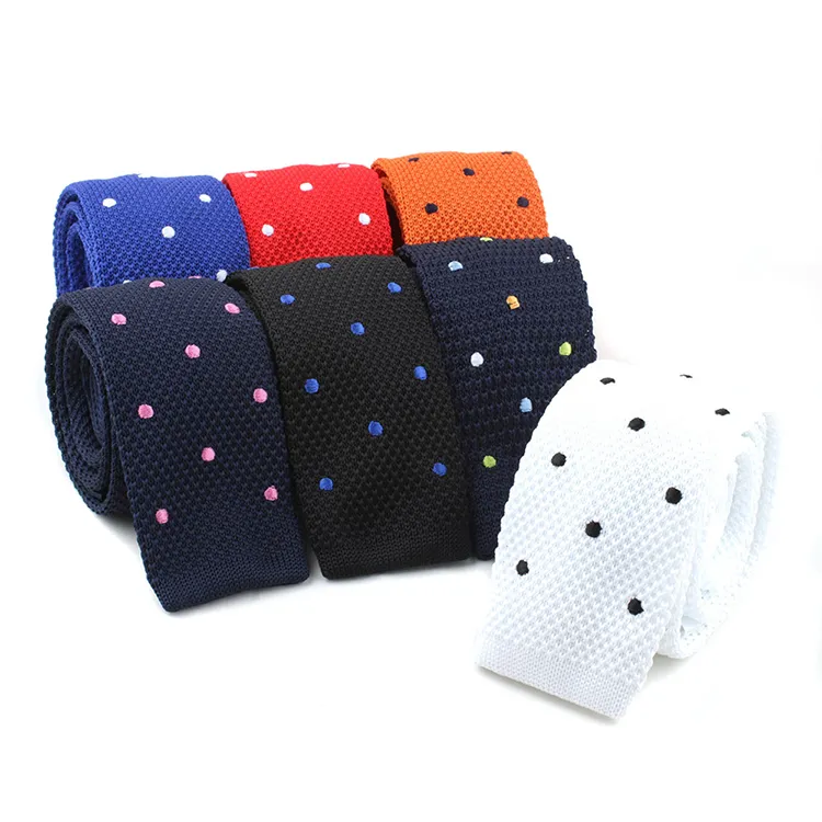 Aangepaste Heren Stropdassen Gepersonaliseerde Zakelijke Polyester Polka Dot Afdrukken Platte Gebreide Stropdas