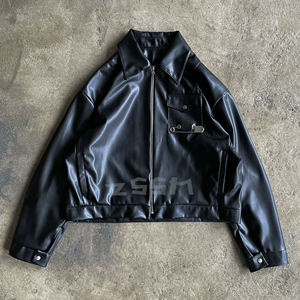 定制皮革黑色拉链皮革摩托车夹克战斗机飞行员皮夹克男 - Product Image 1