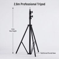 Tripod Teleskopik Berdiri Lantai dengan Bracket Logam Tebal 2.8m, Lampu Fill untuk Live Streaming Ponsel, dan Termometer