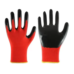 Полиэфирные нейлоновые защитные перчатки с резиновым покрытием 13 калибра, черные рабочие нитриловые перчатки для работы