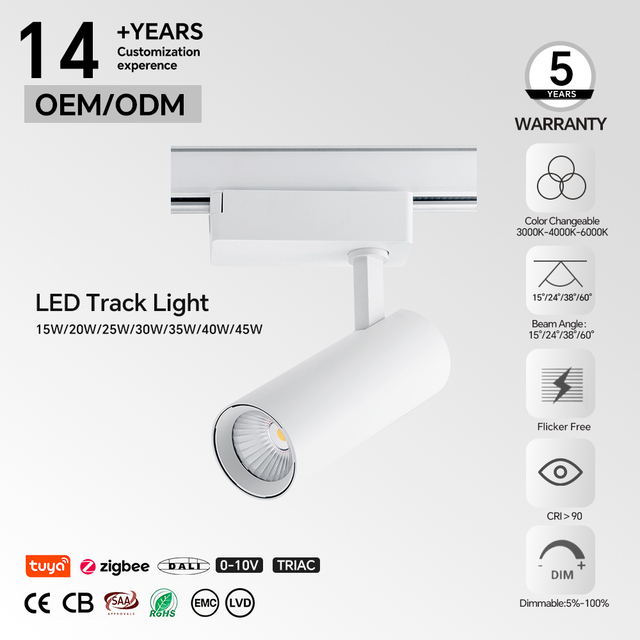 Dimmable Driver High CRI LED Track Spotlight DALI Dimmable Aluminum 14Yrs Factory Wholesale Fixed 4 Beam Options