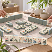 Jeu de tuiles de mahjong en acrylique américain avec motif de jardin zen et sac de transport pour des soirées de jeu éveillantes, idéal comme cadeau et personnalisable