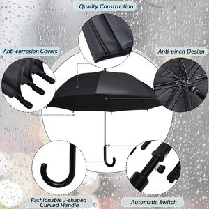 Black <b>Umbrella</b> Bulk Wedding Stick <b>Umbrellas</b> Large Canopy <b>Windproof</b> Rain Auto Open J Hook Handle for Adult - Product Image 4