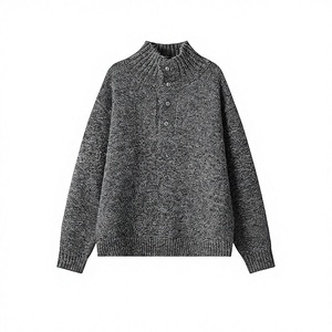Locker sitzender Herrenpullover mit halbem Rollkragen und Knöpfen für einen lässigen Vintage-Stil im minimalistischen Design für Herbst und Winter. - Product Image 4