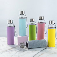 Manchon de protection en néoprène transparent réutilisable sans BPA de 500ml pour bouteille d'eau potable en verre à haute teneur en borosilicate d'eau chaude et froide