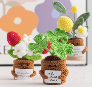 Fiore all'Uncinetto Fatto a Mano, Margherita Gonfia Non-Ti-Scordar-Di-Me Arancione, Pianta Emozionale Positiva, Pianta in <span class=keywords><strong>Vaso</strong></span> Lavorata a Maglia - Product Image 5