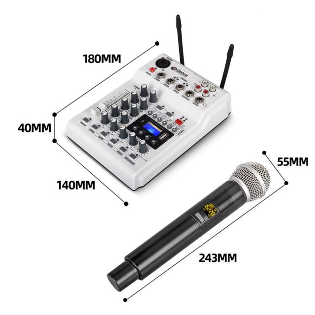 Professional 4 Channel Dj Mixer System With Wireless Microphone Audio Interface for Stage DJ Singing Meeting