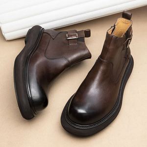 Autumn Summer Men's Retro Designed <b>Ankle</b> Waterproof Breathable Leather Boots High Quality Walking Style Fashionable Trendy Party - Product Image 4