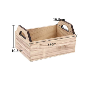 Wooden Storage Box Rectangle <b>Solid</b> <b>Wood</b> <b>Desk</b> Organizer With Handles For Office Home Use - Product Image 4