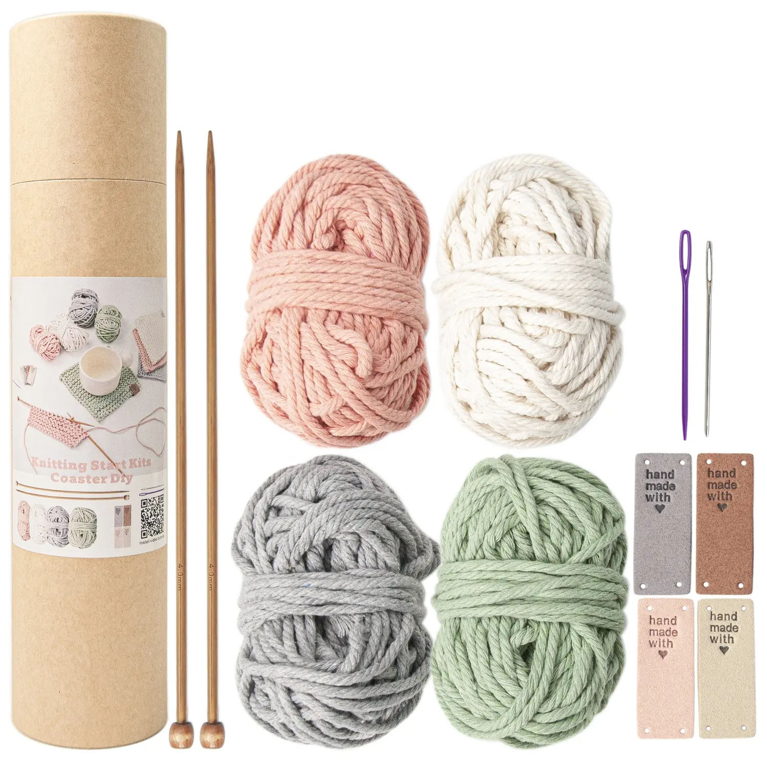 Aiguilles à tricoter avec ficelle de coton macramé Kit 4 couleurs pour sous-verre bricolage