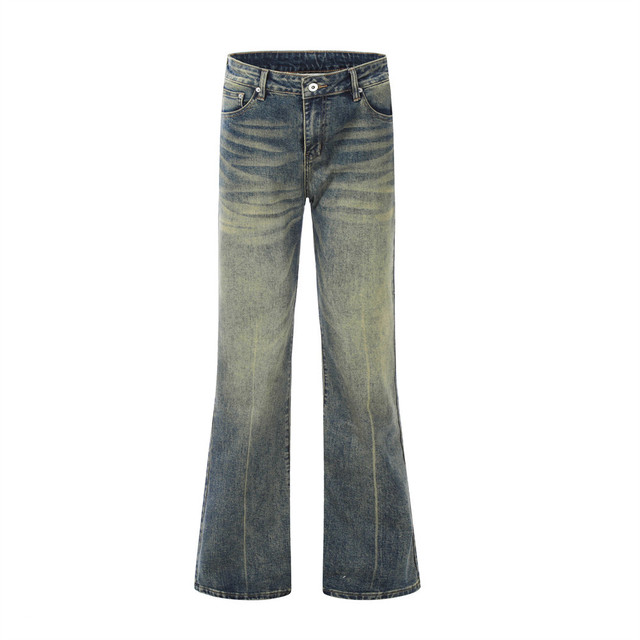 Vibe Fashion Punk Denim Stone Wash Men's Flare Jeans Designer Hippie Casual to Do Old Loose Broad Foot Jeans Pants for Men