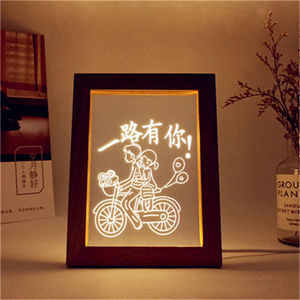 Nouveau Design personnalisé acrylique lumière bois cadre <span class=keywords><strong>Photo</strong></span> lampe de nuit 3D Led lampes d'illusion d'<span class=keywords><strong>optique</strong></span> lampes blanc chaud éclairage de chambre - Product Image 2