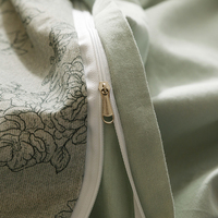 Ensemble de literie en coton brossé 100% avec jupe de lit à volants florale 4 pièces, style romantique français shabby chic vert