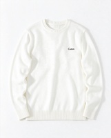 Pull en laine blanche pour homme, anti-rétrécissement, respirant, avec logo frontal, col rond, manches longues, bas côtelé, pour l'hiver