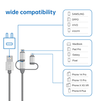 Câble USB de charge rapide 3 en 1, compatible avec le type C, chargeur PD 5V pour téléphone portable