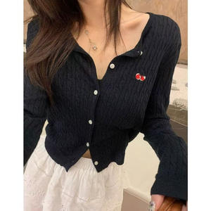 2025 automne décontracté Style coréen col rond haut cerise brodé crème solaire surchemise mince tricoté Cardigan veste - Product Image 4