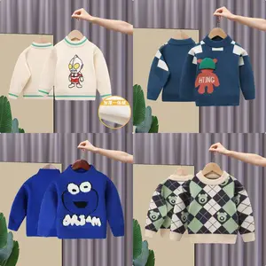 Sweater Supplier baju rajut anak 100% katun Crew Neck pola geometris rajutan Pullover Sweater bayi untuk musim gugur musim dingin