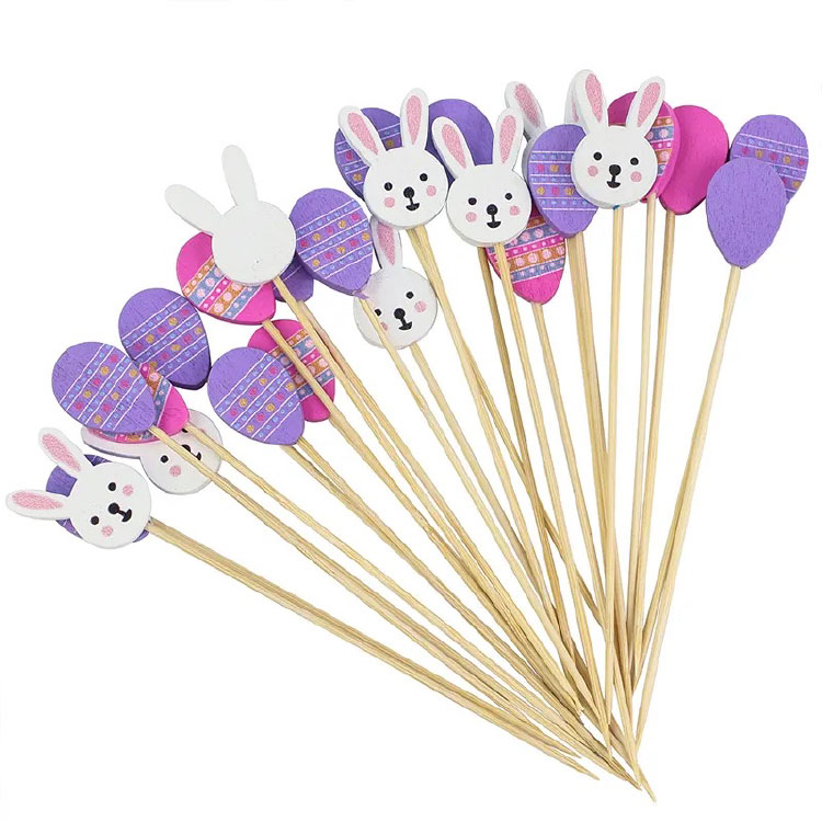 Palillos de cóctel de conejo y huevo de Pascua de colores surtidos, 100 unidades/bolsa