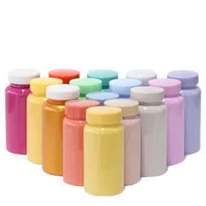 Manufacture factory colorful 120ML 150ML PET plastic pill bottle purple yellow red orange light green jar with lid