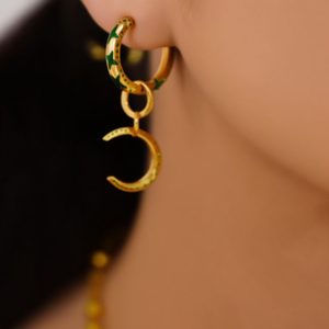 Boucles d'oreilles créoles en acier inoxydable plaqué or, motif étoile verte, bijoux tendance - Product Image 3