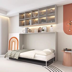 Lit Murphy convertible moderne avec canapé et élégant placard à portes en verre - Design en bois gain de place - Product Image 1