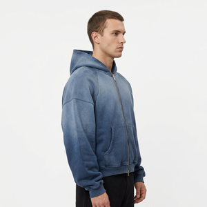 Men's Acid Wash <b>Zip</b>-Up <b>Hoodie</b> 100% Cotton French Terry Hooded Sweatshirt <b>Pocket</b> Casual Streetwear - Product Image 4