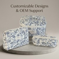 Ensemble de trousses de toilette en coton matelassé de style coréen avec logo personnalisé, imprimé floral, 3 pièces, organiseur de voyage