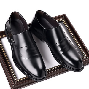 Chaussures en cuir à enfiler pour hommes, bout pointu, noires, mocassins formels d'affaires, talon bas, chaussures décontractées tendance, fermeture à enfiler - Product Image 2