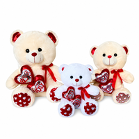 Ensemble de 3 ours en peluche personnalisés en gros, tailles variées, avec décor double cœur, ours blanc et crème mignons pour cadeau d'enfant