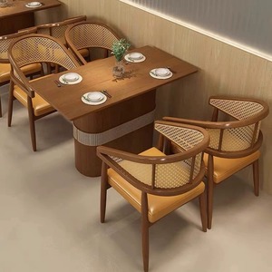ชุดเฟอร์นิเจอร์ร้านอาหารเชิงพาณิชย์ โซฟาหวายไม้จริงพร้อมโต๊ะ สำหรับร้านกาแฟหรือโรงแรมสไตล์เอเชียตะวันออกเฉียงใต้ - Product Image 4