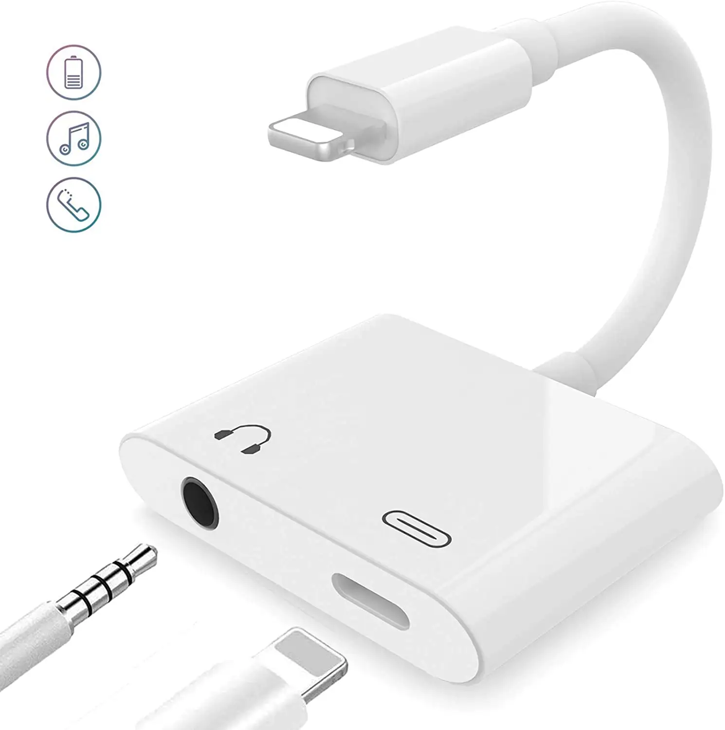 2 In 1 Lightning To 3.5MM Jack Audio Adapter For iPhone Light-Ning To 3.5 3.5MM Headphone Jack Aux Audio Adapter Cable
