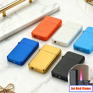 Briquet torche à flamme rouge personnalisé avec logo, rechargeable au gaz butane, en métal, pour cadeau promotionnel, vente en gros - Product Image 1