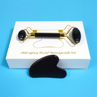 Ensemble de rouleaux Obsidian Jade Gua Sha-Outil de massage du visage et des yeux pour le drainage lymphatique et les soins de la peau