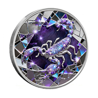 Moneda Conmemorativa Redonda de Cobre Fino 999 de 1oz con Impresión UV de Alto Relieve Artístico, Diseño de Escorpio y Mapa de Signos del Zodíaco Galáctico