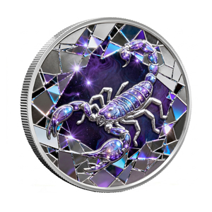 Pièce de défi ronde en cuivre fin 999 de 1 once, avec impression UV en relief artistique, motif Scorpion et carte des signes du zodiaque galactique - Product Image 1