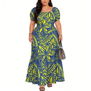 Vestido Maxi Floral de Moda para Mujer, Estilo Polinesio con Diseñ<span class=keywords><strong>o</strong></span> Tribal <span class=keywords><strong>Elei</strong></span>, Cuello Redondo, Primavera - Product Image 1