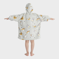 Premium personnalisé surdimensionné chaud doux confortable polaire Sherpa mignon chat imprimer enfants hiver portable à capuche couverture avec grande poche