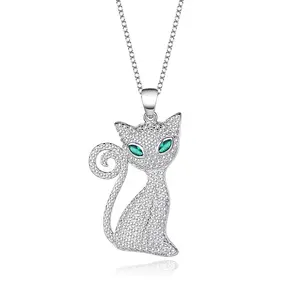 Women Fine Jewelry Necklaces 925 Sterling Silver Cute Animal Cat Pendant Necklace