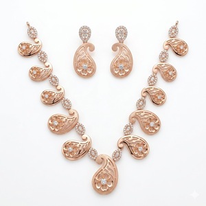 Conjunto de Collar y Pendientes Florales Paisley en Plata 925 con Oro Rosa Italiano, Joyería de Diseño para Mujer - Product Image 1