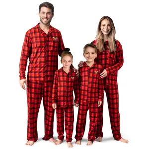 Red Plaid Lapel Family Christmas Pajamas Matching Lounge Set Winter Christmas Print Sleepwear Pjs Set For Couples And Kids Fa