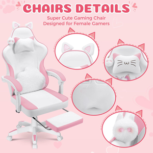 Chaise de bureau ergonomique avec <span class=keywords><strong>oreilles</strong></span> de chat, coussin lombaire en forme de patte de chat, violet et blanc, pour le gaming - Product Image 6