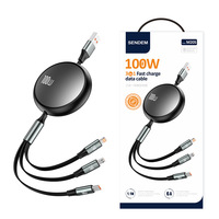 Câble de charge rétractable 3 en 1 100W 6A, mini câble de charge rapide télescopique multi USB, type C, IOS, micro USB, câble de données de voyage