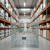 Conteneur de stockage industriel empilable en fil métallique pliable détachable avec base de palette