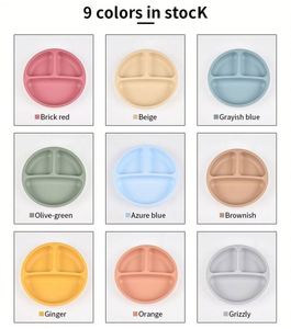 Assiette bébé en silicone écologique réutilisable de qualité alimentaire, 3 compartiments, portable, compatible lave-vaisselle et micro-ondes, couleur unie, vente en gros - Product Image 3