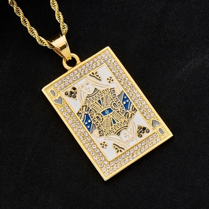 Collana con Ciondolo Poker all'Ingrosso, Accessorio in Acciaio Inossidabile, Stile Hip-hop, con <span class=keywords><strong>Re</strong></span>/Regina Colorati - Product Image 5