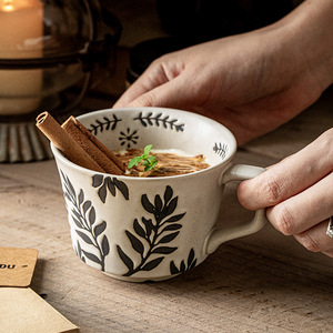 Taza de Café Japonesa Hecha a Mano, Taza de Cerámica <span class=keywords><strong>para</strong></span> el Hogar, Taza de Leche de Cerámica Rústica con Hojas Verdes, Taza de Té <span class=keywords><strong>para</strong></span> Parejas, <span class=keywords><strong>Regalos</strong></span> <span class=keywords><strong>para</strong></span> el Día del Padre - Product Image 3