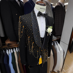 Setelan pakaian pria <span class=keywords><strong>2</strong></span> potong, Blazer pria pas badan, jahitan tangan, setelan <span class=keywords><strong>Prom</strong></span> hitam mewah untuk pernikahan pria - Product Image 2