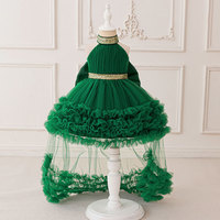 Robe de bal de luxe pour demoiselle d'honneur, style haut-bas, en tulle superposé à volants, avec grand nœud et paillettes, col licou, modèle best-seller